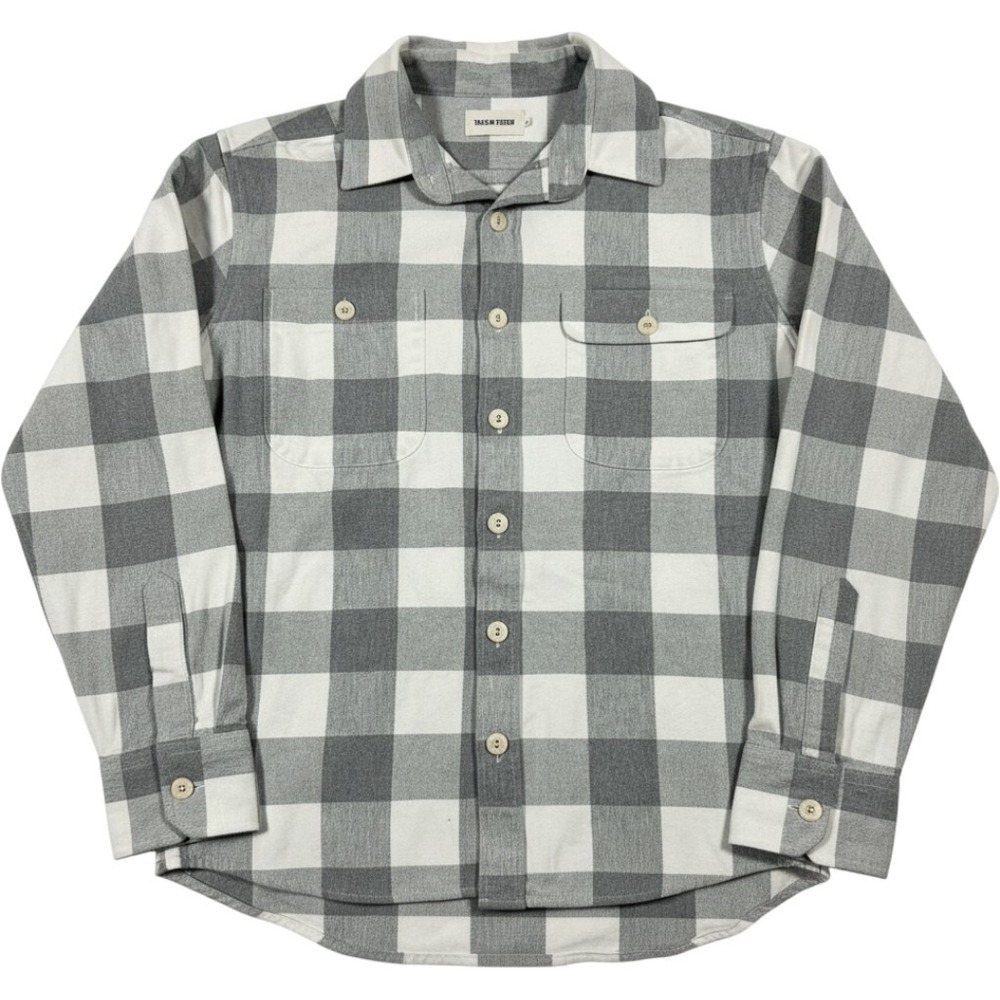 Taylor Stitch Flannel Shirt Mens 40 Grey White Buffalo Check Herringbone Cotton